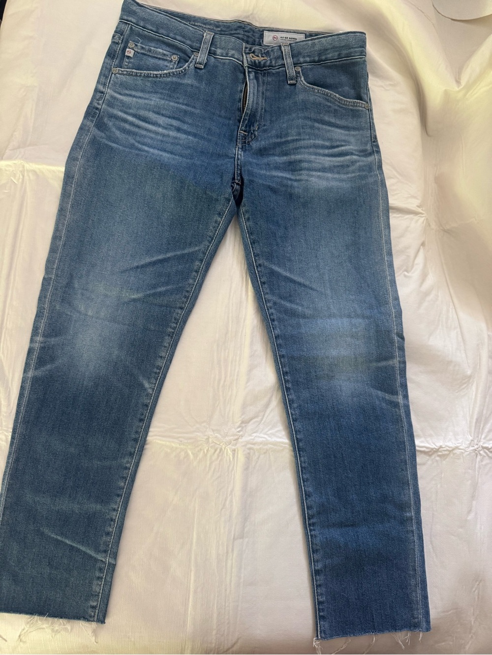 AG Adriano Goldschmied Women's Frayed Hem Ankle Jeans in Medium Blue Wash